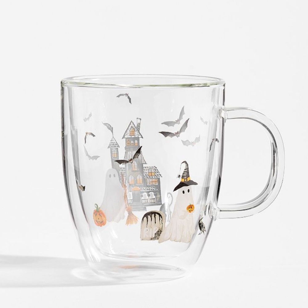 👻 RARE Pottery Barn Scary Squad Double Wall Clear Mug - NWOT